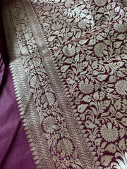 Wine Mushroo Banarasi Saree Ð Wedding & Festive Splendor - Saree - Aakritee - S10762