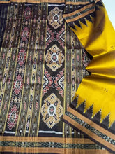 Yellow Silk Saree - Saree Pure Handloom Sambalpuri Khandua Ikkat Silk Yellow Pujo Edit Festive Diwali S11113 - Saree - Aakritee - S11113