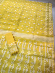 Yellow Soft Bengal Jamdani Saree for Festive Durga Puja - Saree - Aakritee - S10709