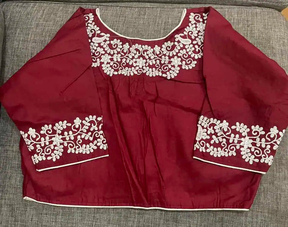 Blouse_0044_Blouse_1_cotton_with_sleeve_embroidery_With-sleeve_AUD 35_Maroon