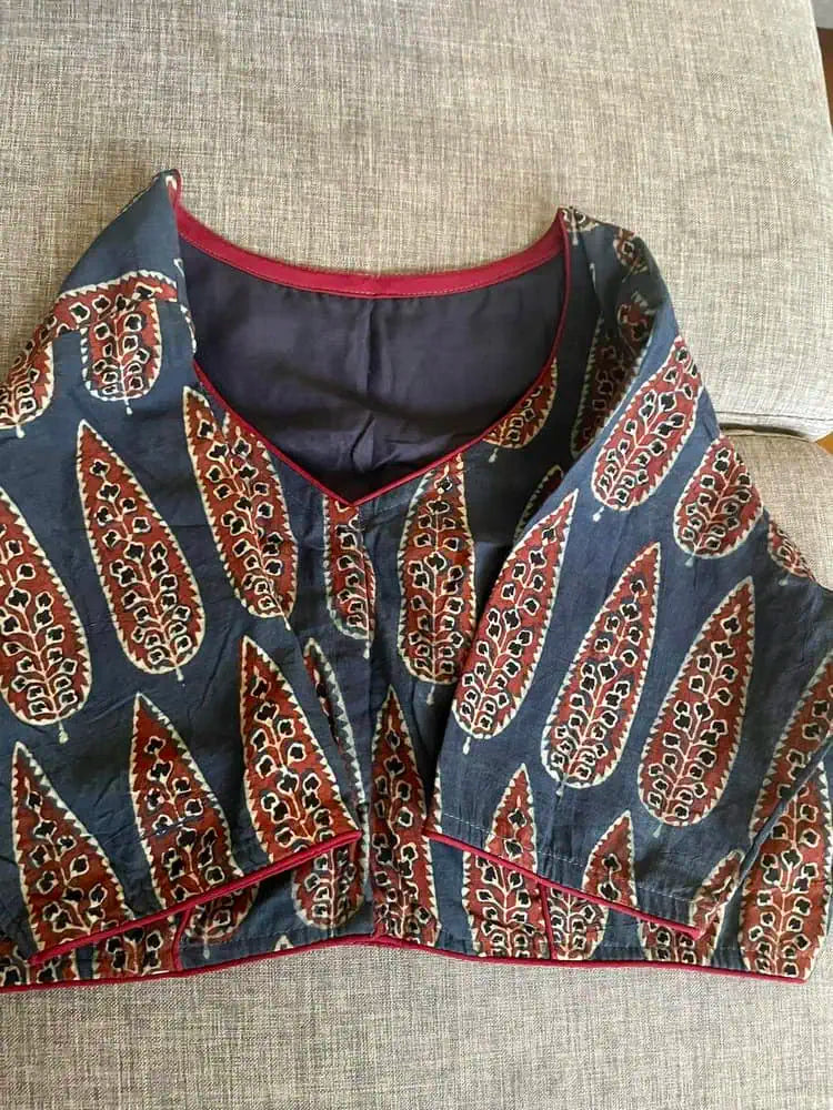 Blouse_0064_Blouse_cotton_with_sleeve_ajrakh_With-sleeve_ AUD 35_Blue
