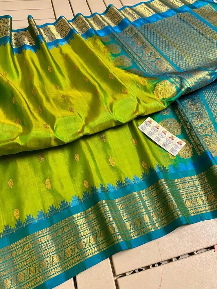 Saree Pure Handloom Silk Gadwal Lime Festive Durga Pujo Diwali S10938