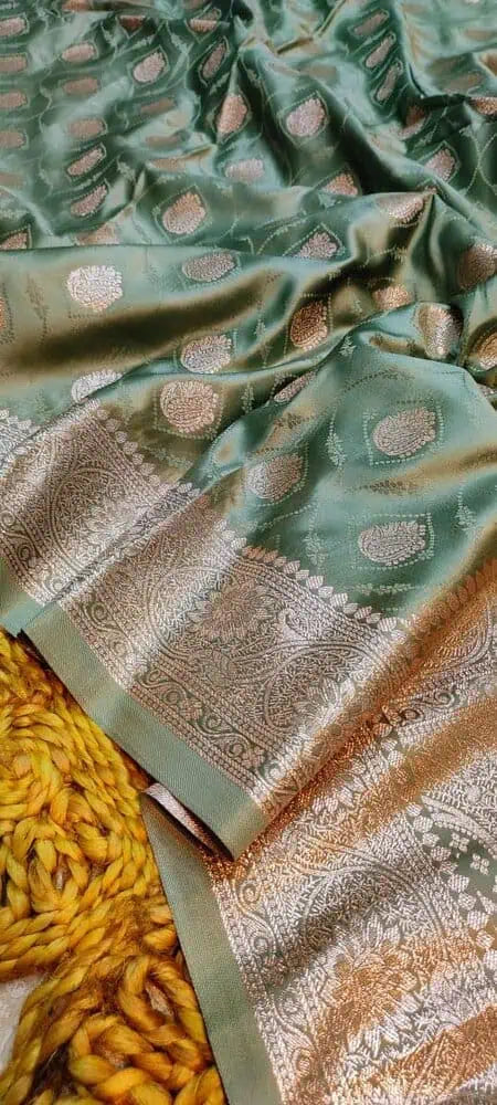 Saree Semi Mashru Katan Silk Dark Sea Green Festive Party Wear Durga Pujo S10947