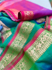 Green Silk Saree - Saree Pure Bishnupuri Silk Inch Paar Dual Tone Green Pujo Edit S11078
