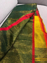 Dark Green Tissue Saree - Saree Tissue Linen Dark Green Festive Pujo Edit S11085