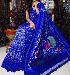 Blue Silk Saree - Saree Pure Silk Ikkat Pochampalli Festive Madhatasu Palla Pujo Edit S11089