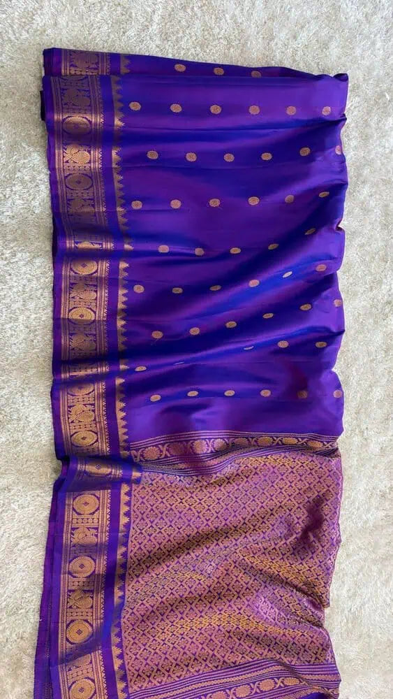 Purple Silk Saree - Saree Pure Silk Handloom Gadwal Festive Purple Pujo Edit S11096