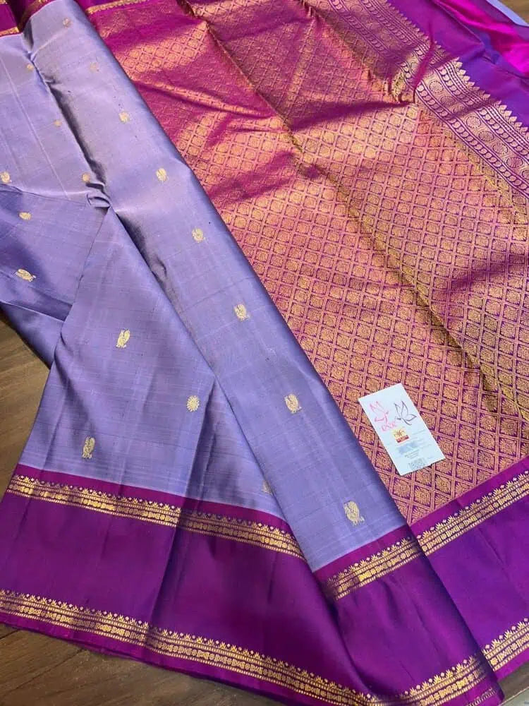 Purple Silk Saree - Saree Pure Handloom Kanchipuram Silk Purple Festive Pujo Edit S11104