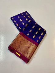 Blue Silk Saree - Saree Pure Handloom Kanchipuram Silk Blue Festive Pujo Edit Diwali S11122