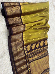 Olive Silk Saree - Saree Pure Silk Handloom Gadwal Dual Tone Olive Festive Pujo Edit Diwali S11132