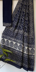 Blue Linen Saree - Saree Cotton Linen Handblock Casual Pujo Edit Blue S11141