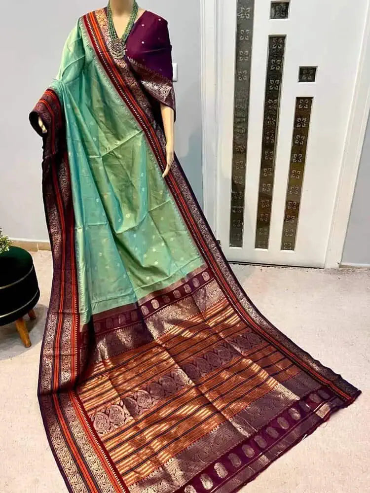 Teal Sico Gadwal Saree S11187 - Aakritee Fashion