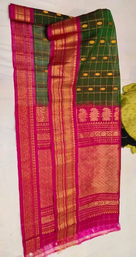 Dark Olive Green Sico Gadwal Saree S11194 - Aakritee Fashion