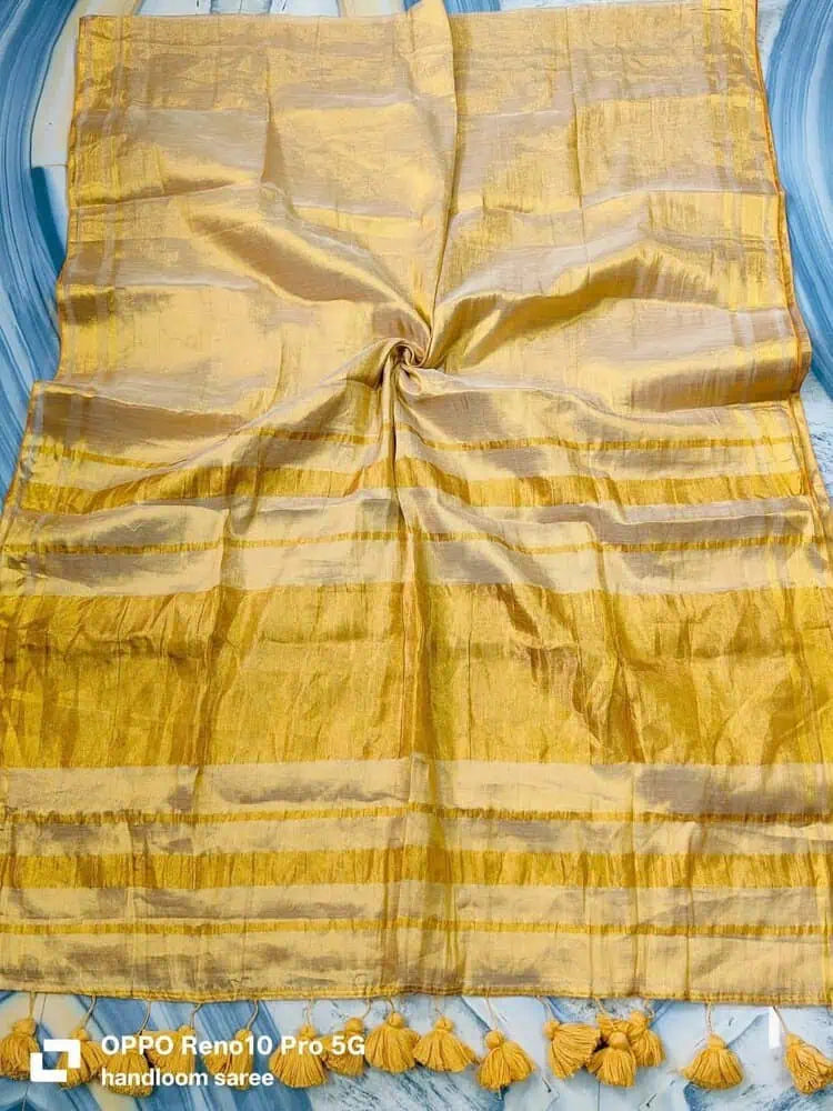 Pale Goldenrod Tissue Linen Saree S11200 - Aakritee Fashion