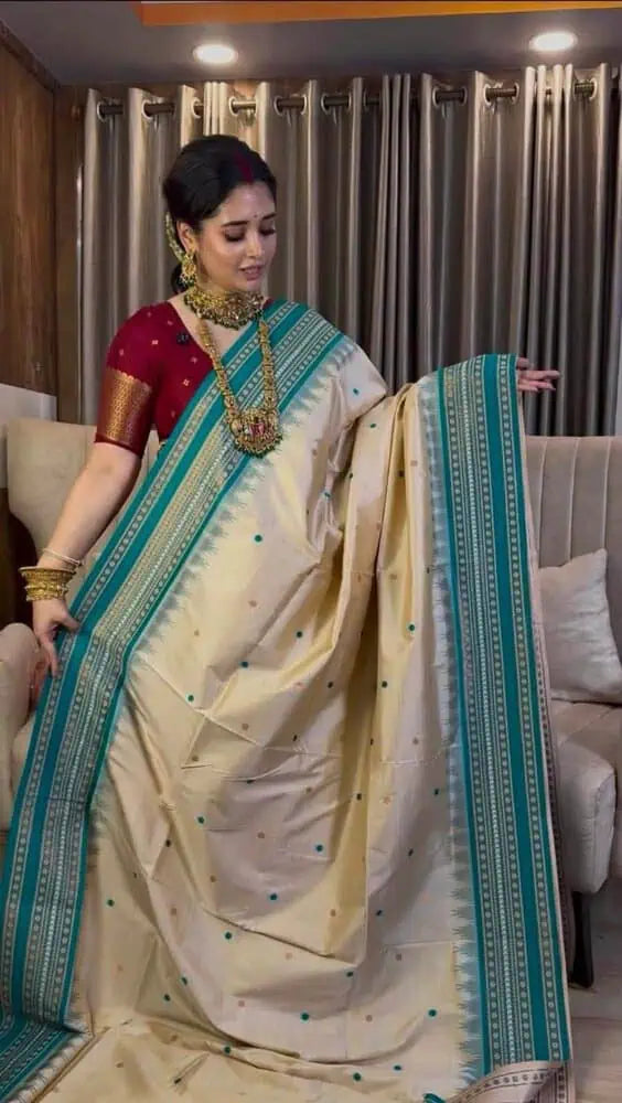 Pale Goldenrod Semi Tussar Saree S11206 - Aakritee Fashion