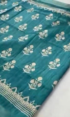 saree-ghicha-silk-block-print-turquoise-s10080