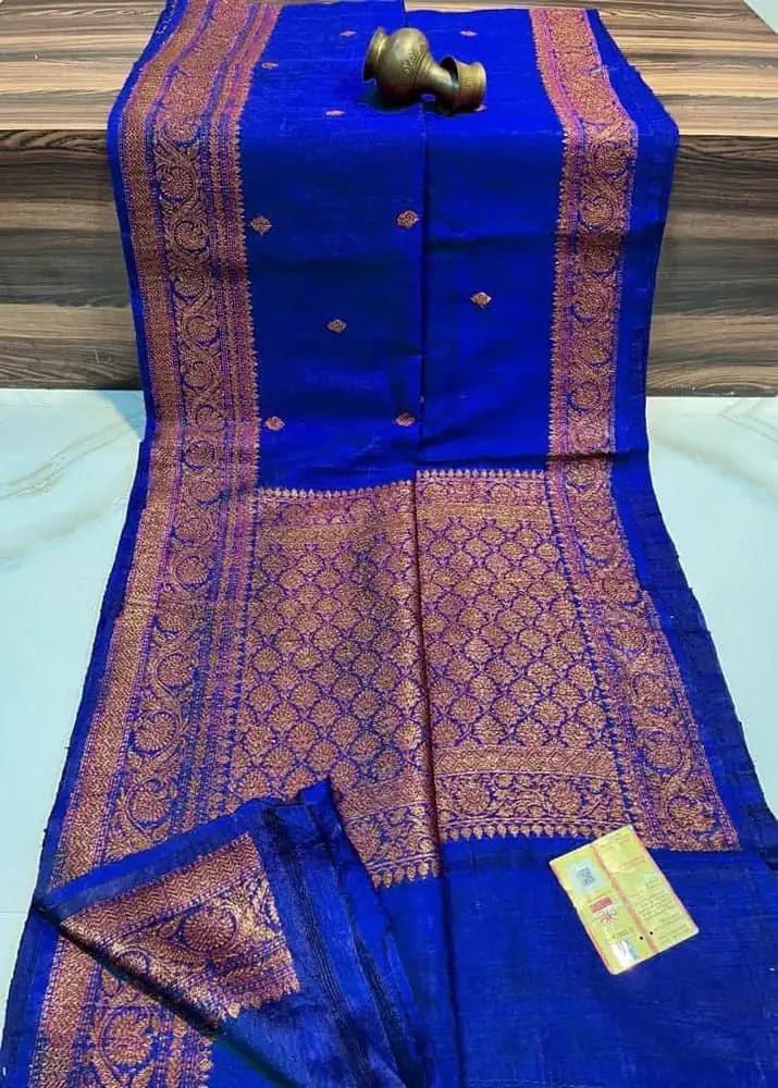 Banarasi Dupion Silk Saree: Elegance in Blue, Festive - Saree - Aakritee - S10412