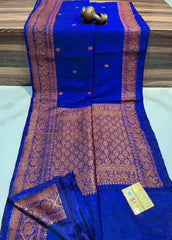 Banarasi Dupion Silk Saree: Elegance in Blue, Festive - Saree - Aakritee - S10412