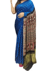 Bandhej Ajrakh Saree, Modal Silk, Blue, Partywear Casual - Saree - Aakritee - S10593