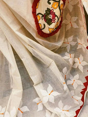 Beige Bengal Handloom Cotton Applique Saree - Saree Bengal Handloom Cotton Applique Handblock Beige Durga Pujo Special Pujo Edit Festive S11228 - Saree - Aakritee - S11228
