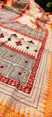 Beige Bengal Handloom Cotton Applique Saree - Saree Bengal Handloom Cotton Applique Handblock Beige Pujo Edit Festive S11209 - Saree - Aakritee - S11209