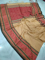 Beige Bengal Handloom Khadi Jamdani Saree: Ethnic Wear, Durga Puja - S10357 - Saree - Aakritee - S10357