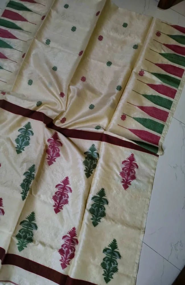 Beige Gachi Tussar Jamdani Saree - Saree Pure Handloom Gachi By Gachi Tussar Jamdani Beige Festive Pujo Edit Diwali S11218 - Saree - Aakritee - S11218