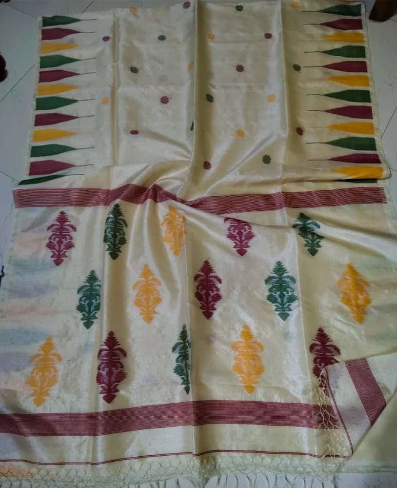 Beige Gachi Tussar Jamdani Saree - Saree Pure Handloom Gachi By Gachi Tussar Jamdani Beige Festive Pujo Edit Diwali S11220 - Saree - Aakritee - S11220