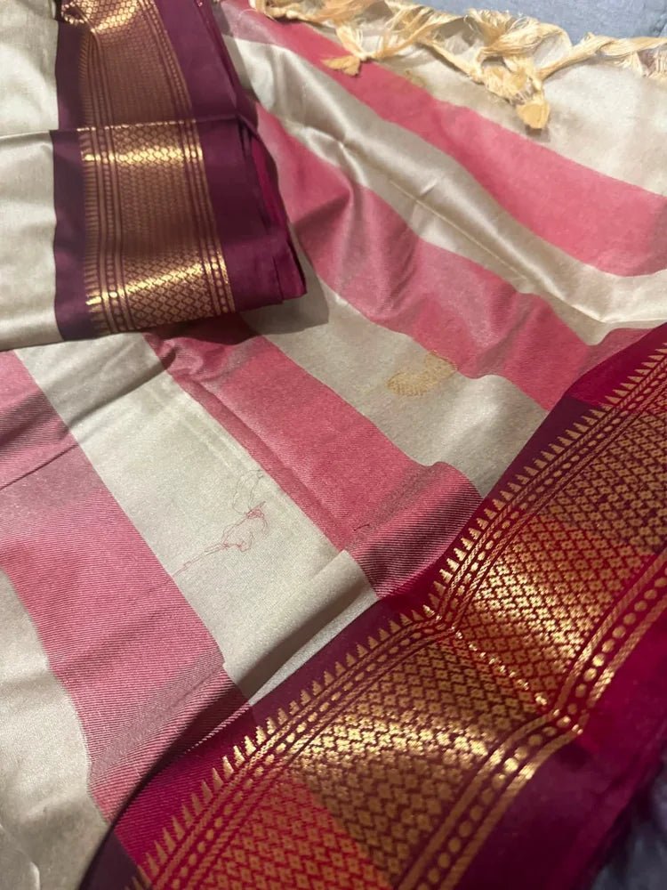 Beige Soft Silk Saree - Saree Soft Silk Beige Pujo Edit Festive S11250 - Saree - Aakritee - S11250
