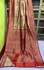 Bishnupuri Silk Block Print Festive Durgapuja Beige Saree S10492 - Saree - Aakritee - S10492