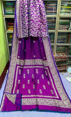 Bishnupuri Silk Block Print Patlipallu Festive Durgapuja Purple Saree S10493 - Saree - Aakritee - S10493