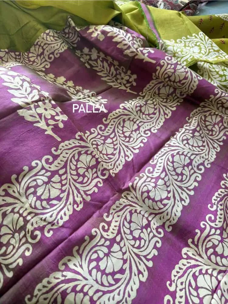 Bishnupuri Silk Half & Half Saree, Olive & Purple Elegance - Saree - Aakritee - S10757