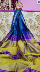 Bishnupuri Silk Saree: Blue Dual Shade, Festive Party Wear S10464 - Saree - Aakritee - S10464