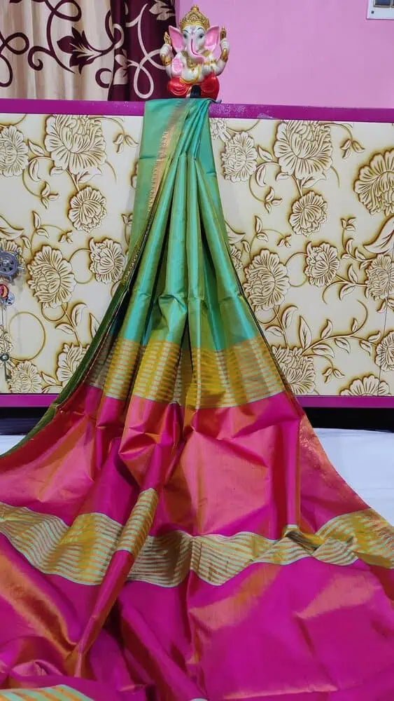 Bishnupuri Silk Saree: Green Dual Shade, Festive Party Wear S10465 - Saree - Aakritee - S10465