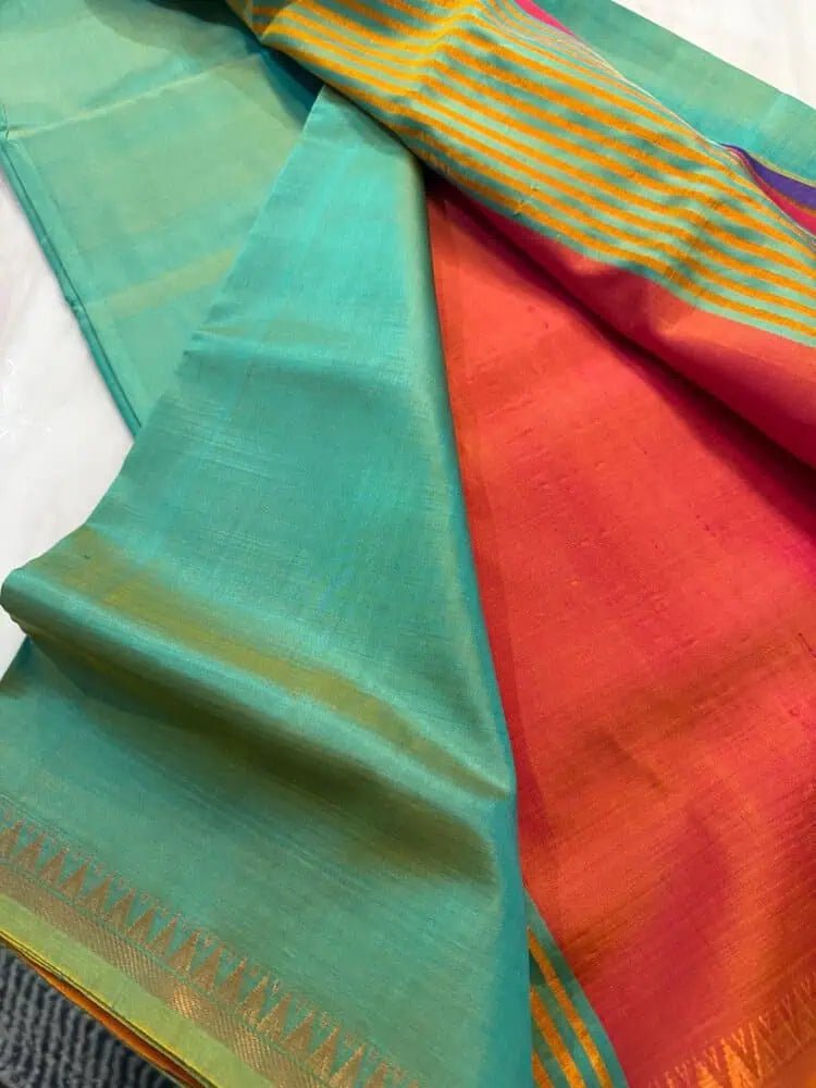 Bishnupuri Silk Saree: Green Dual Shade, Festive Party Wear S10465 - Saree - Aakritee - S10465