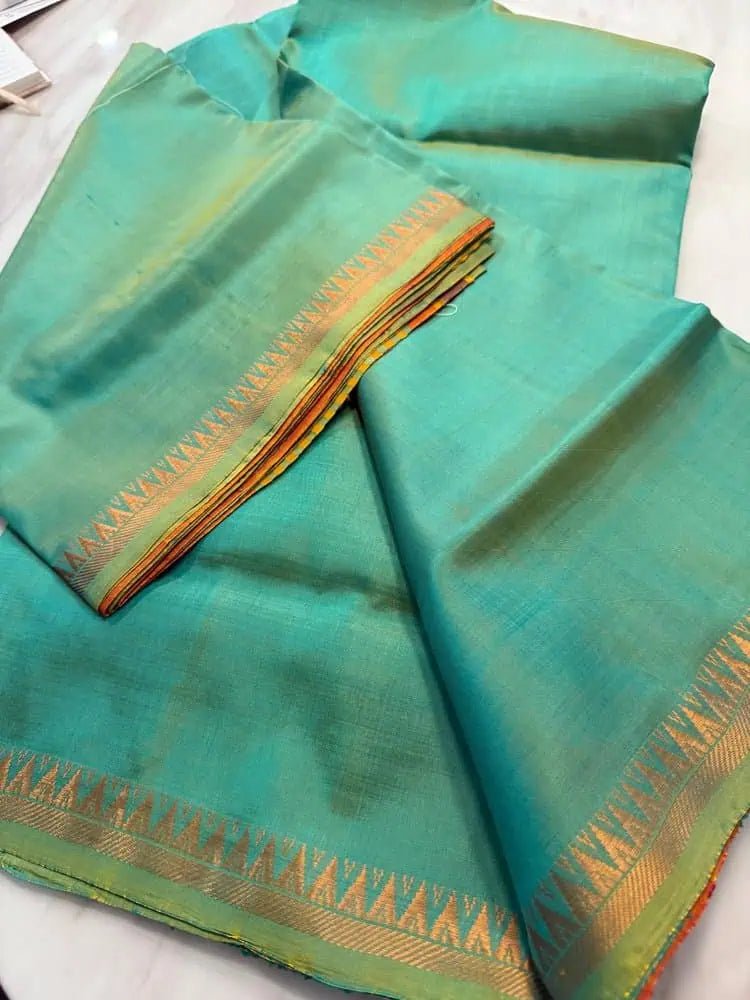 Bishnupuri Silk Saree: Green Dual Shade, Festive Party Wear S10465 - Saree - Aakritee - S10465