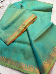 Bishnupuri Silk Saree: Green Dual Shade, Festive Party Wear S10465 - Saree - Aakritee - S10465