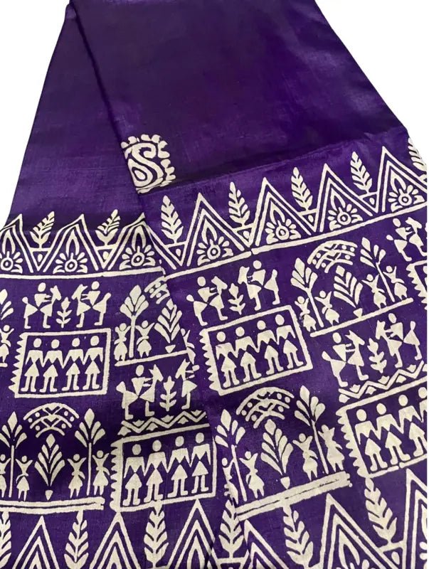 Bishnupuri Violet Saree - Festive Block Print - Saree - Aakritee - S10562