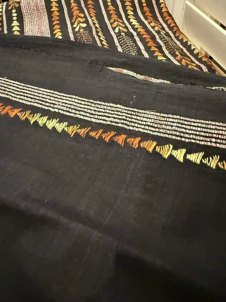 Black Handloom Kantha Embroidery Saree, Festive - S10393 EOFY - 15% - Saree - Aakritee - S10393