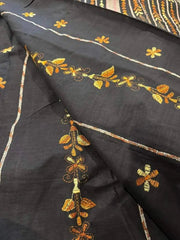 Black Handloom Kantha Embroidery Saree, Festive - S10393 EOFY - 15% - Saree - Aakritee - S10393