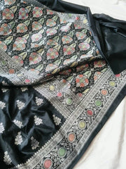 Black Mashru Banarasi Saree - Saree Mashru Banarasi Black Festive Diwali Traditional S11255 - Saree - Aakritee - S11255