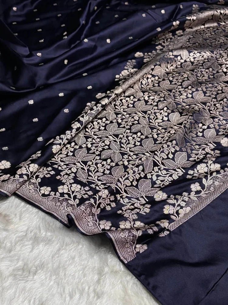 Black Mashru Banarasi Saree - Saree Mashru Banarasi Traditional Festive Pujo Edit Diwali Black S11243 - Saree - Aakritee - S11243