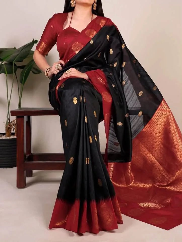 Black Semi Matka Silk Saree - Saree Semi Matka Black Festive Diwali Pujo Edit S11226 - Saree - Aakritee - S11226
