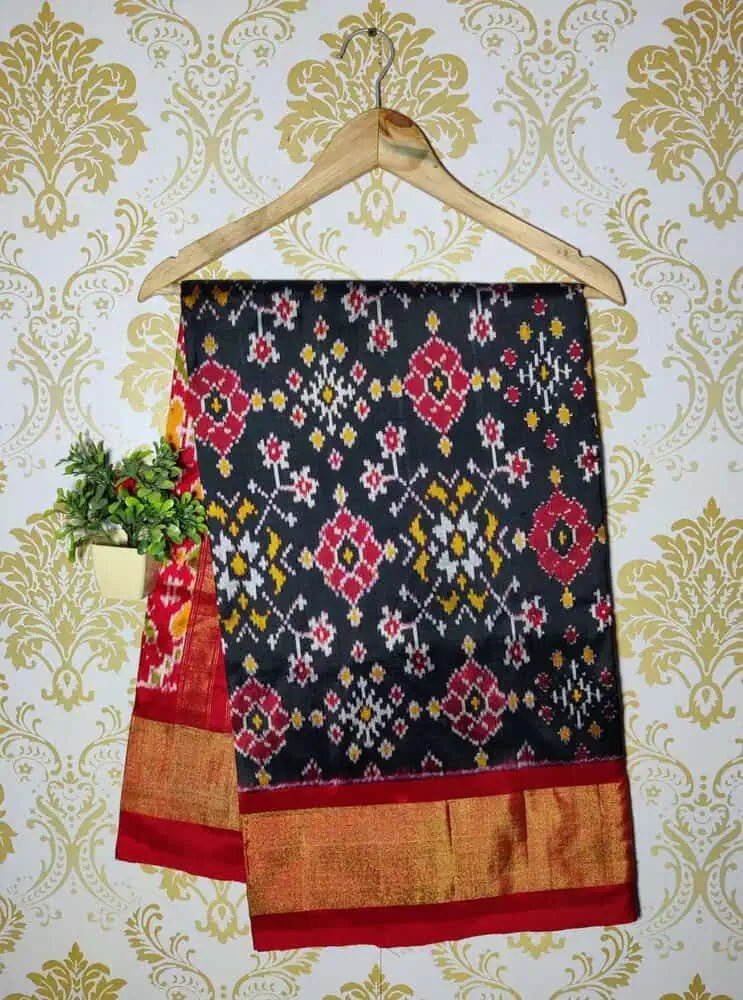 Black Silk Ikkat Saree for Festive Durga Puja - Saree - Aakritee - S10450