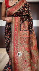 Black Silk Saree - Saree Kani Silk Pujo Edit Festive Diwali Black S11108 - Saree - Aakritee - S11108