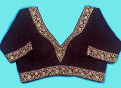 Blouse Bichitra Silk With Sleeve Festive Durga Pujo Diwali Black Bl0155 Blouse - Blouse - Aakritee - BL0155