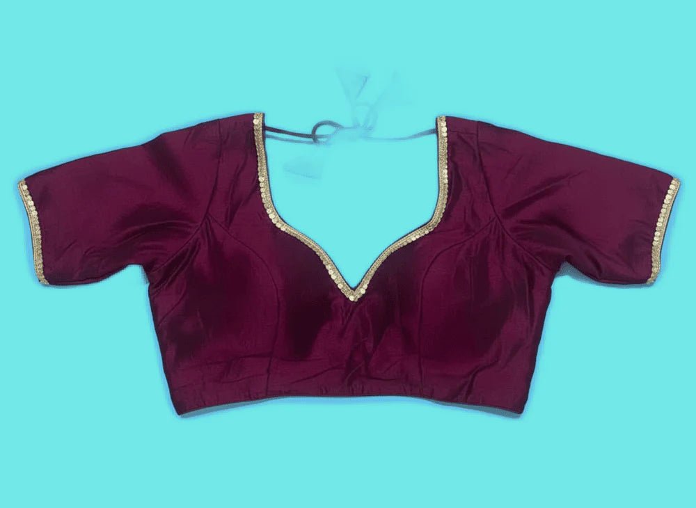 Blouse Bichitra Silk With Sleeve Festive Durga Pujo Diwali Maroon Bl0147 Blouse - Blouse - Aakritee - BL0147