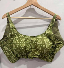 Blouse Cotton Sleeveless Ajrakh Print Olive Casual Festive Bl0125 Blouse - Blouse - Aakritee - BL0125