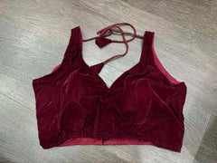 Blouse Sleeveless Velvet Festive Party Wear Durga Pujo Diwali Maroon Bl0135 Blouse - Blouse - Aakritee - BL0135
