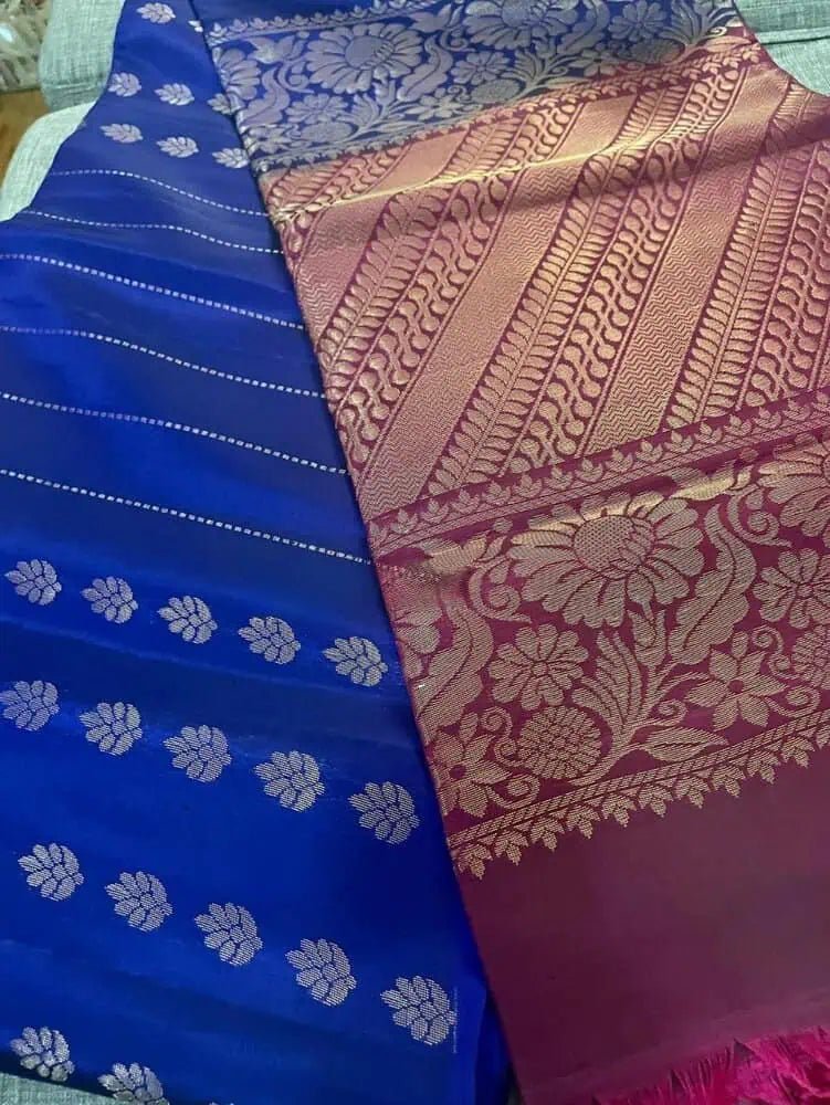 Blue Kanjeevaram Silk Saree Festive - S10383 EOFY - 15% - Saree - Aakritee - S10383